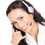 Support phone operator with call me gesture, on white